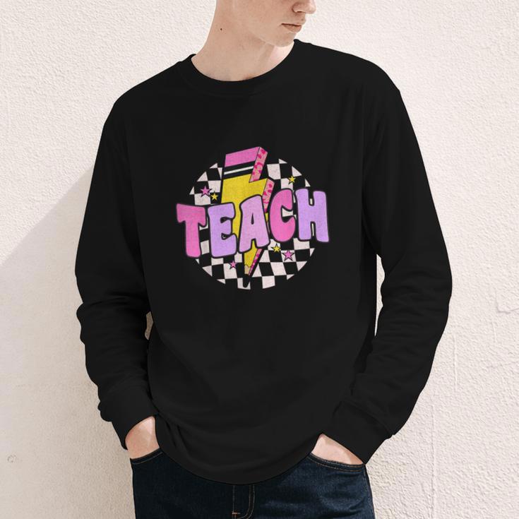 Retro Checkered Teach Pencil Lightning Back To School Youth Long Sleeve Tee Retro Checkered Teach Pencil Lightning Back To School Youth Long Sleeve Tee