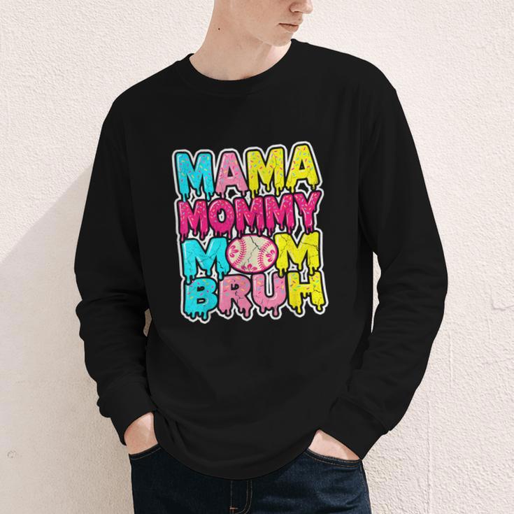 Retro Mama Mommy Mom Bruh Baseball Women Girls Youth Long Sleeve Tee