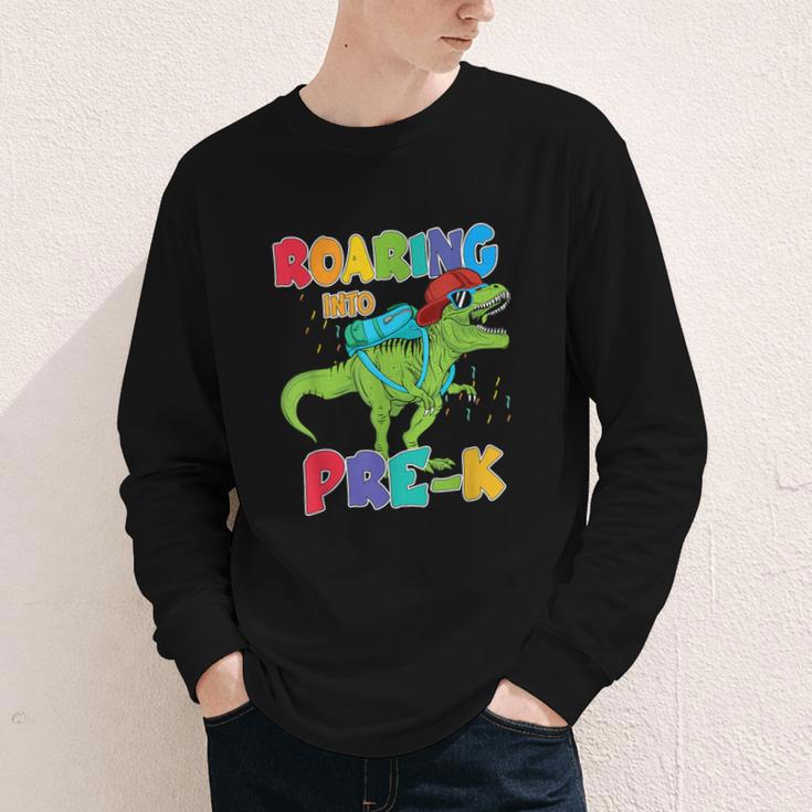 Roaring Into Pre-K Preschool Dinosaur Back To School Youth Long Sleeve Tee