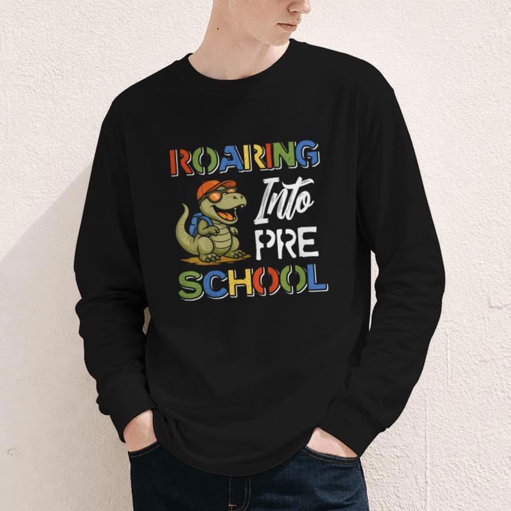 Roaring Into Preschool First Day Back To School Students Youth Long Sleeve Tee Roaring Into Preschool First Day Back To School Students Youth Long Sleeve Tee