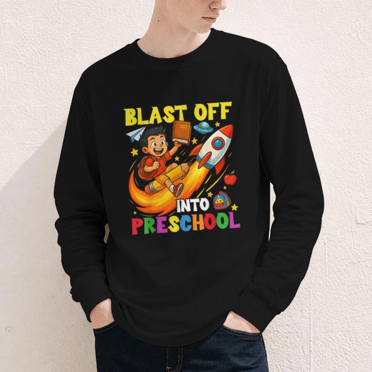 Rocket Blast Off Into Preschool Back To School Youth Long Sleeve Tee