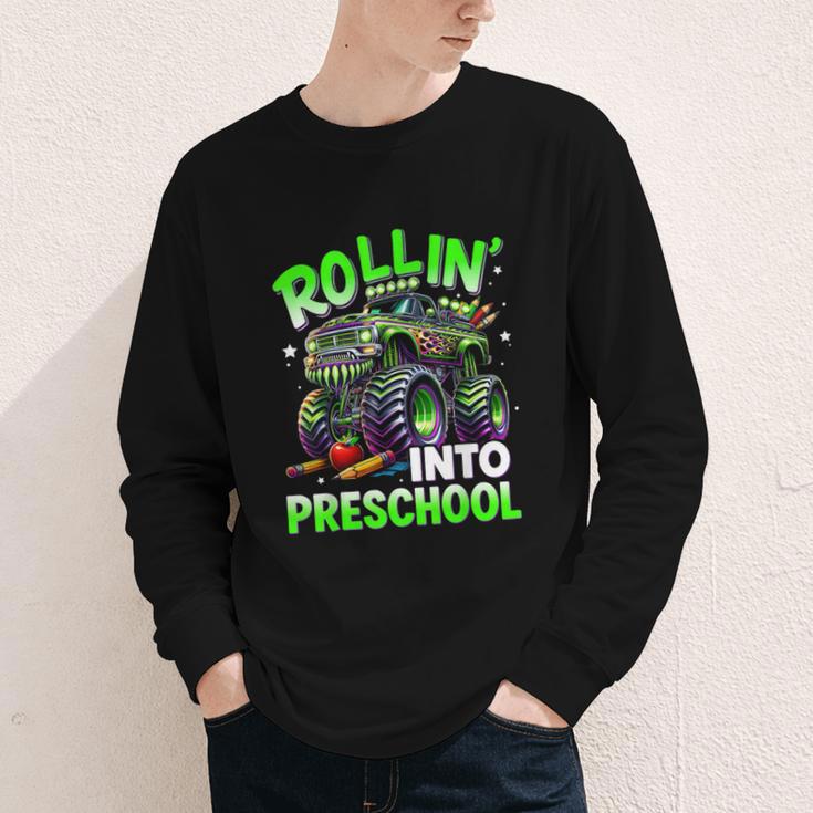 Rollin' Into Preschool Monster Truck Back To School Boys Youth Long Sleeve Tee Rollin' Into Preschool Monster Truck Back To School Boys Youth Long Sleeve Tee