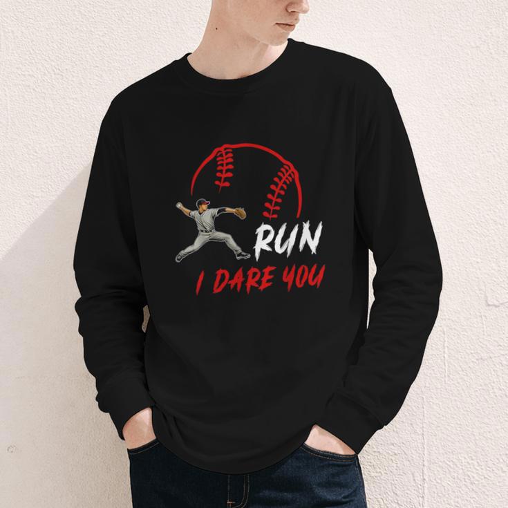 Run Steal I Dare You Humor Baseball Catcher Vintage Youth Long Sleeve Tee Run Steal I Dare You Humor Baseball Catcher Vintage Youth Long Sleeve Tee