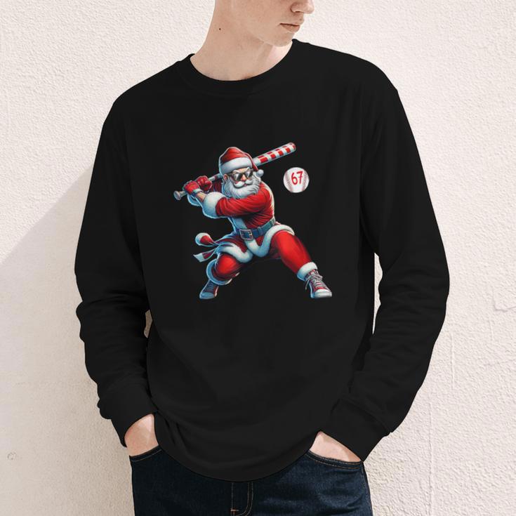 Santa Baseball Six Seven 6 7 Meme Christmas Men Boys Player Youth Long Sleeve Tee Santa Baseball Six Seven 6 7 Meme Christmas Men Boys Player Youth Long Sleeve Tee