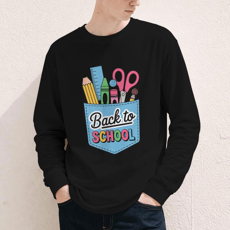 School Supplies In Pocket Back To School Boys Girls Youth Long Sleeve Tee School Supplies In Pocket Back To School Boys Girls Youth Long Sleeve Tee