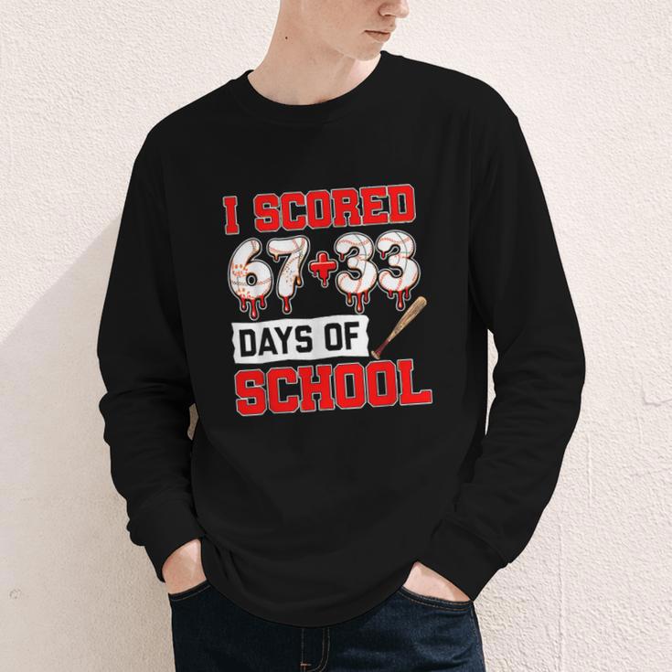 I Scored 6733 100th Days Of School Baseball Six Seven Meme Youth Long Sleeve Tee