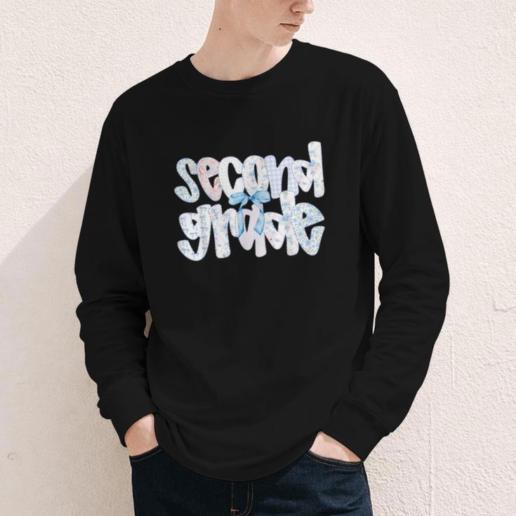 Second Grade Student Back To School Pastel Floral Bow Youth Long Sleeve Tee
