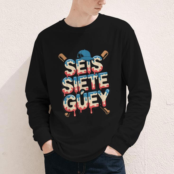 SEIS Siete Guey Baseball Drip Mexico Spanish 67 Slang Boys Youth Long Sleeve Tee