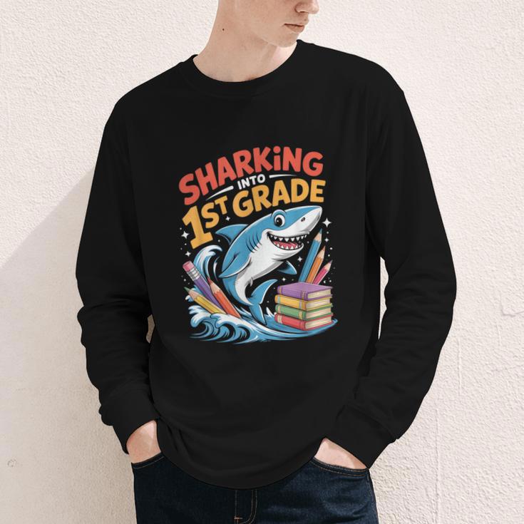 Sharking Into 1st Grade Back To School Shark Youth Long Sleeve Tee Sharking Into 1st Grade Back To School Shark Youth Long Sleeve Tee