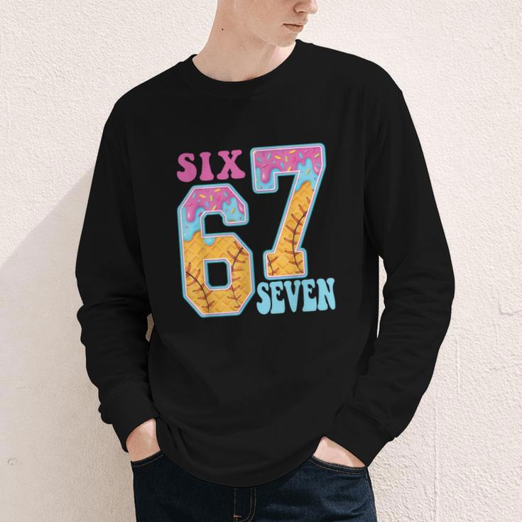 Six Seven Drip Baseball Player Number 67 Or 67th Birthday Youth Long Sleeve Tee