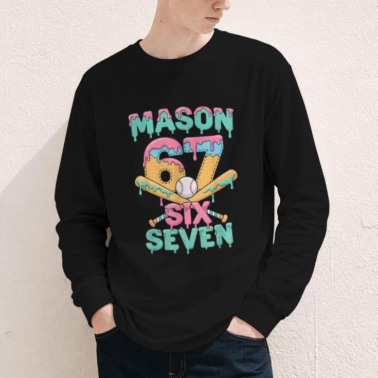 Six Seven Meme Mason Ice Cream Drip Baseball Number 67 Youth Long Sleeve Tee