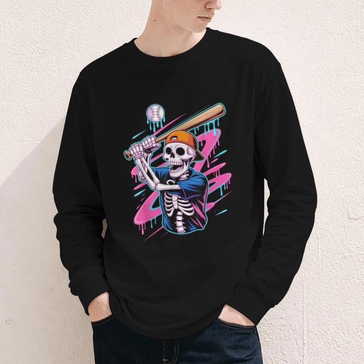 Skeleton Baseball Drip Boy Youth Dripping Baseball Halloween Youth Long Sleeve Tee