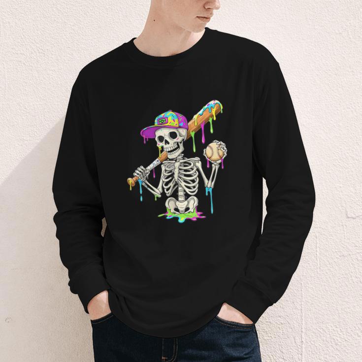 Skeleton Baseball Drip Boys Ice Cream Drip Youth Baseball Youth Long Sleeve Tee