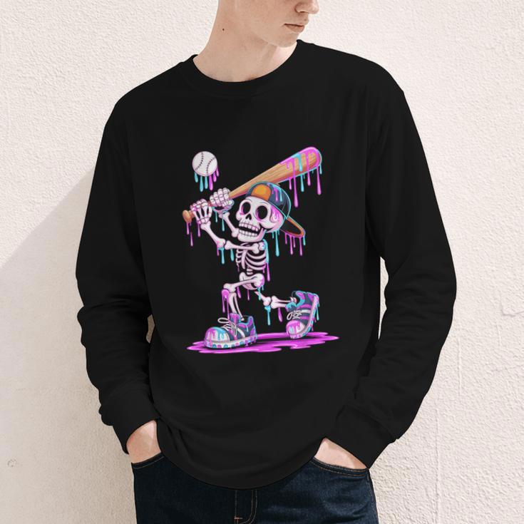 Skeleton Baseball Drip Boys Youth Kids Halloween Youth Long Sleeve Tee