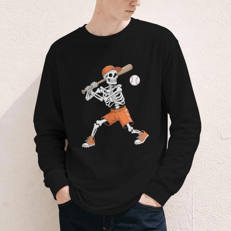 Skeleton Batting Baseball Halloween Youth Long Sleeve Tee Skeleton Batting Baseball Halloween Youth Long Sleeve Tee