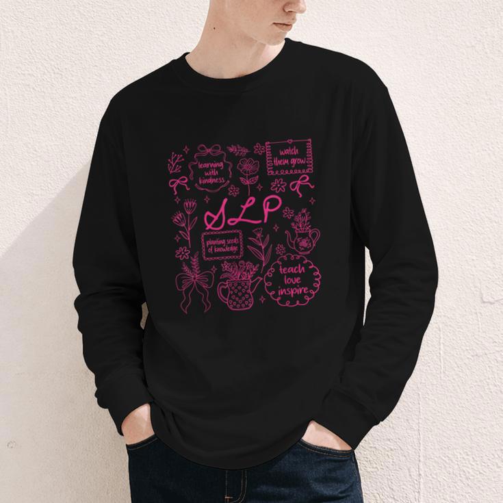 SLP Love Inspire Teach Pink Bow Back To School Youth Long Sleeve Tee