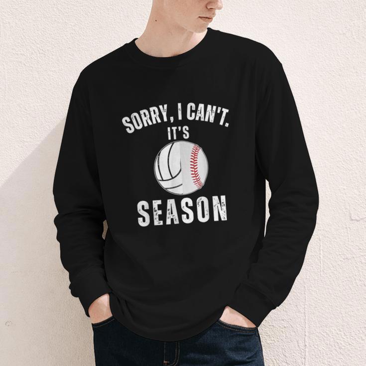 Sorry I Can't It's Volleyball Baseball Season Mom Of Both Youth Long Sleeve Tee