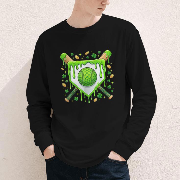 St Patrick Day Baseball Drip Ice Cream Boys Men Youth Long Sleeve Tee