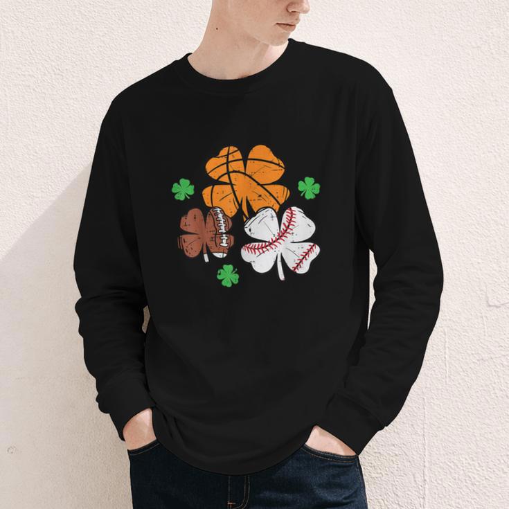 St Patricks Day Shamrock Basketball Baseball Men Boys Kids Youth Long Sleeve Tee