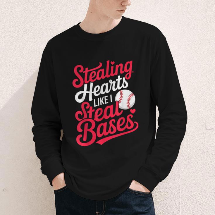 Stealing Hearts Like I Steal Bases Cute Baseball Boys Youth Long Sleeve Tee