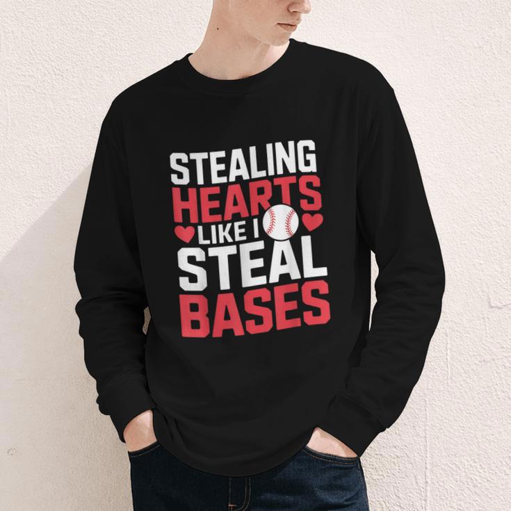 Stealing Hearts Like I Steal Bases Cute Baseball Kids Youth Long Sleeve Tee