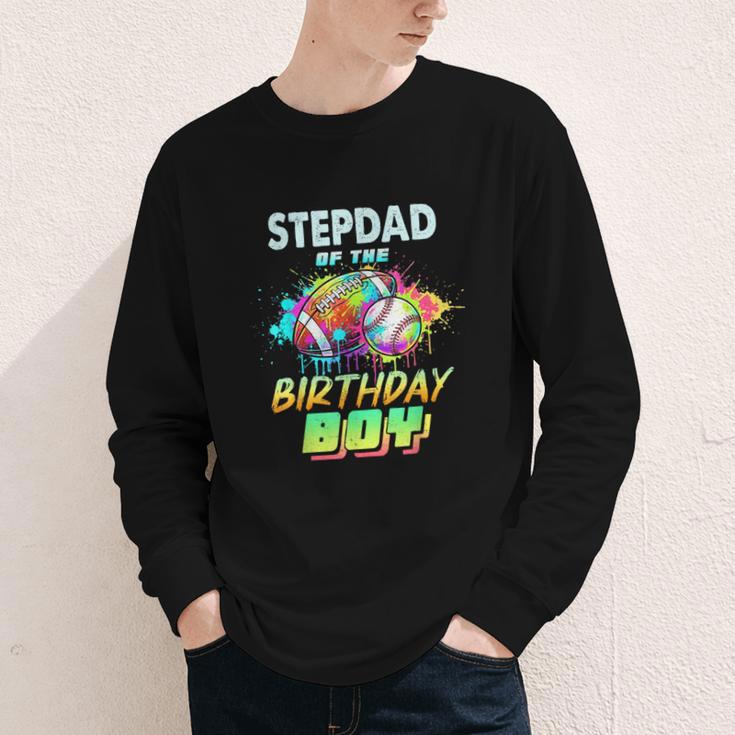 Stepdad Of The Birthday Boy Baseball Football Colorful Youth Long Sleeve Tee