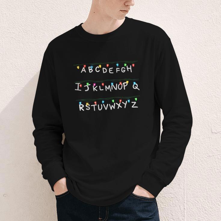 Stranger Wall Alphabet Lights Spooky Back To School Youth Long Sleeve Tee