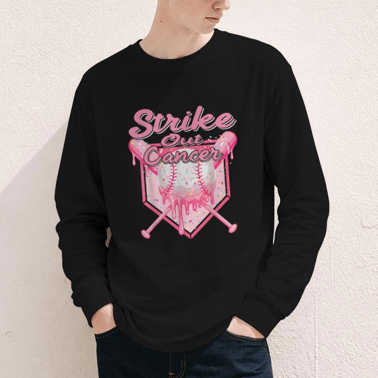 Strike Out Breast Cancer Baseball Drip For Boys Youth Youth Long Sleeve Tee