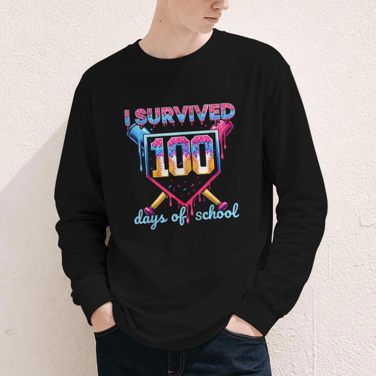 I Survived 100 Days Of School Baseball Boys Students Youth Long Sleeve Tee I Survived 100 Days Of School Baseball Boys Students Youth Long Sleeve Tee