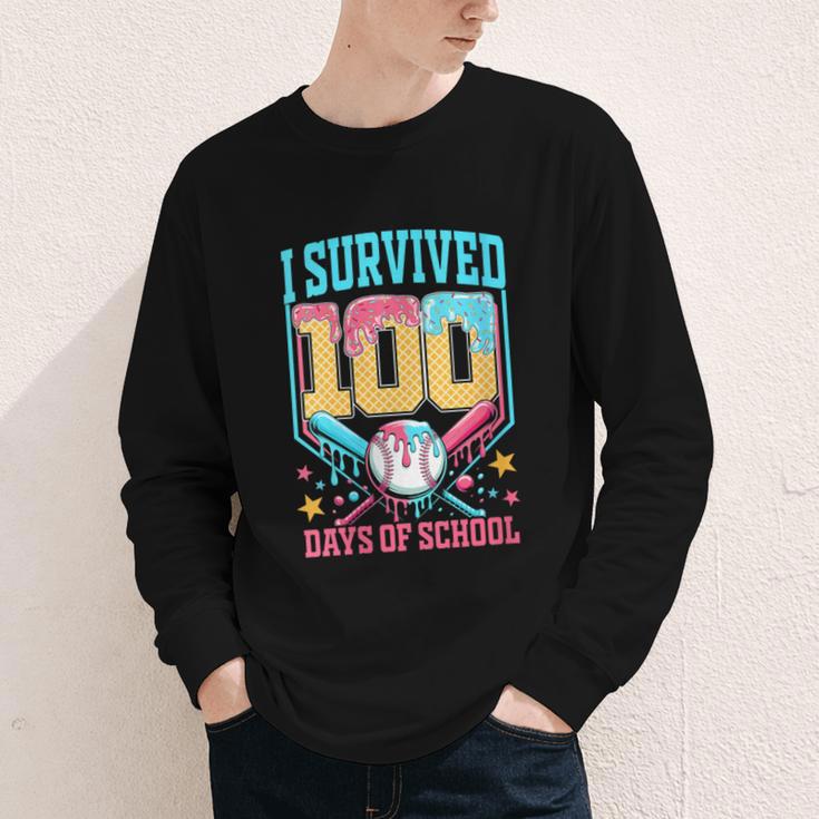 I Survived 100 Days Of School Baseball Drip Students Teacher Youth Long Sleeve Tee I Survived 100 Days Of School Baseball Drip Students Teacher Youth Long Sleeve Tee