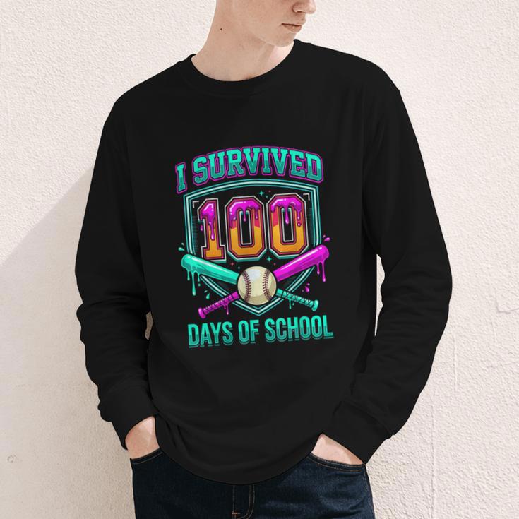 I Survived 100 Days Of School Baseball Drip Youth Long Sleeve Tee