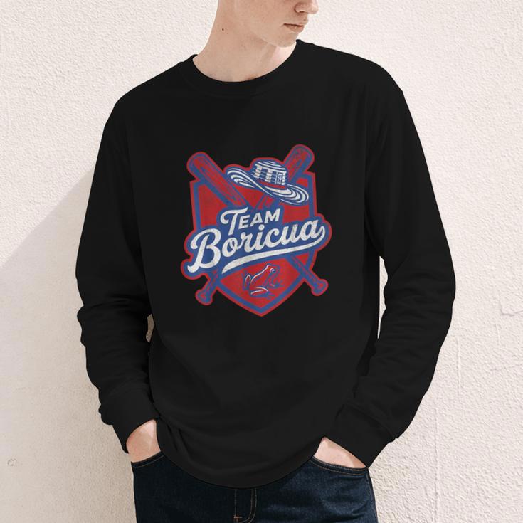 Team Boricua Puerto Rico Baseball Coqui Frog Pava Hat Fan Youth Long Sleeve Tee