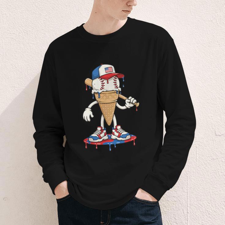 USA Patriotic Baseball Ice Cream Cone Freedom Youth Long Sleeve Tee USA Patriotic Baseball Ice Cream Cone Freedom Youth Long Sleeve Tee