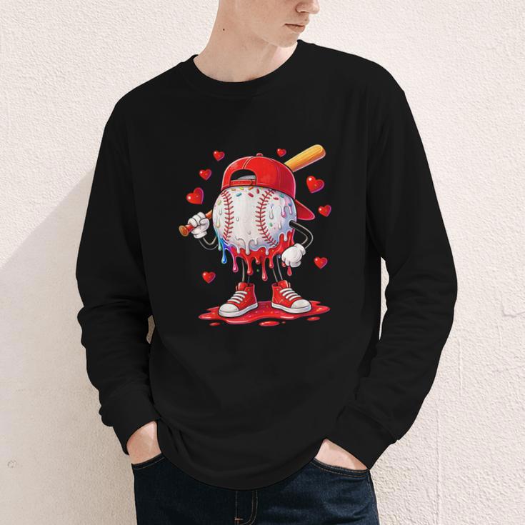 Valentine Baseball Heart Drip Sport Love Valentines Day Boys Youth Long Sleeve Tee