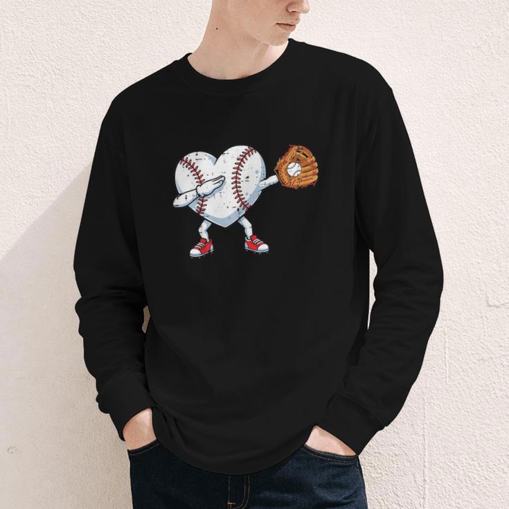 Valentines Day Baseball Ball Heart Dab Boys Kids Men Youth Long Sleeve Tee