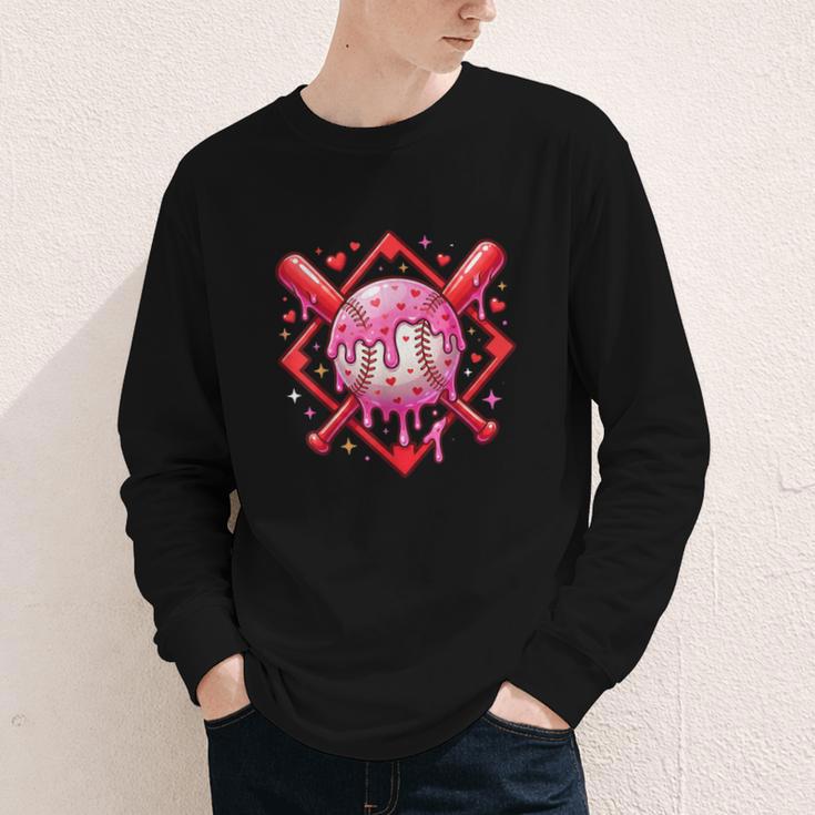 Valentines Day Baseball Boys Ice Cream Drip Heart Youth Kids Youth Long Sleeve Tee