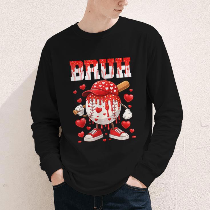 Valentines Day Baseball Drip Boys Bruh Ice Cream Toddler Kid Youth Long Sleeve Tee