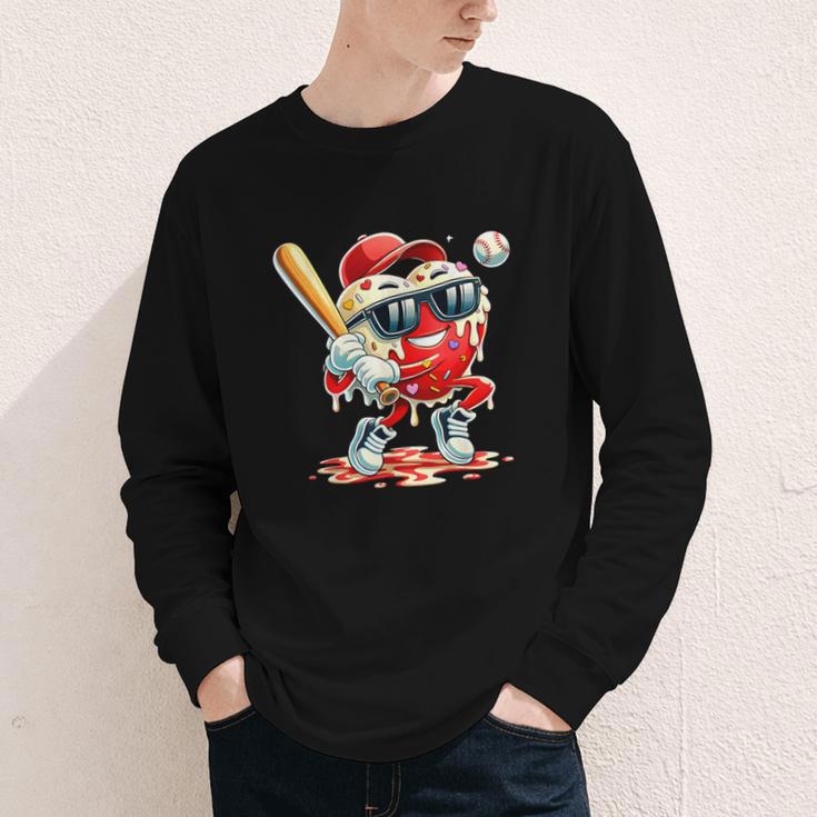 Valentines Day Heart Baseball Drip Ice Cream Boys Kids Men Youth Long Sleeve Tee