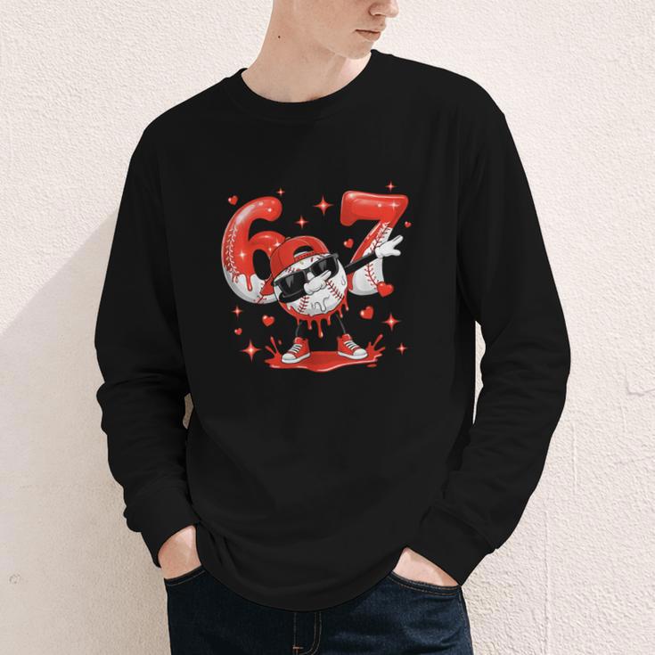 Valentines Day Six Seven Baseball 6 7 Meme Dab Heart Boys Youth Long Sleeve Tee
