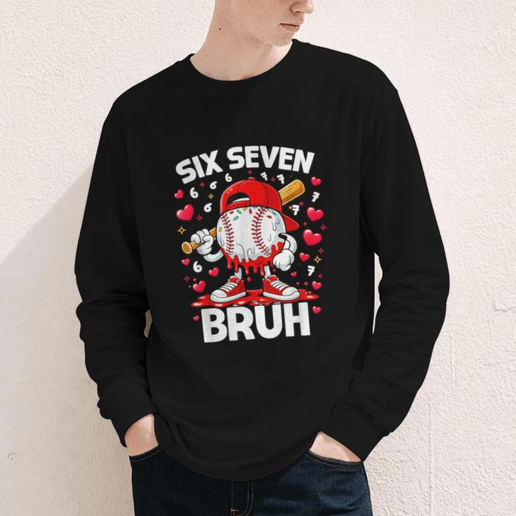 Valentines Day Six Seven Bruh 6 7 Meme Baseball Drip Boys Youth Long Sleeve Tee