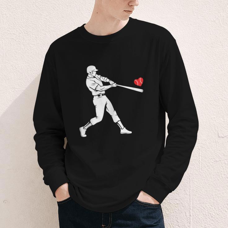 Valentines US Baseball Player Silhouette Heart Youth Long Sleeve Tee
