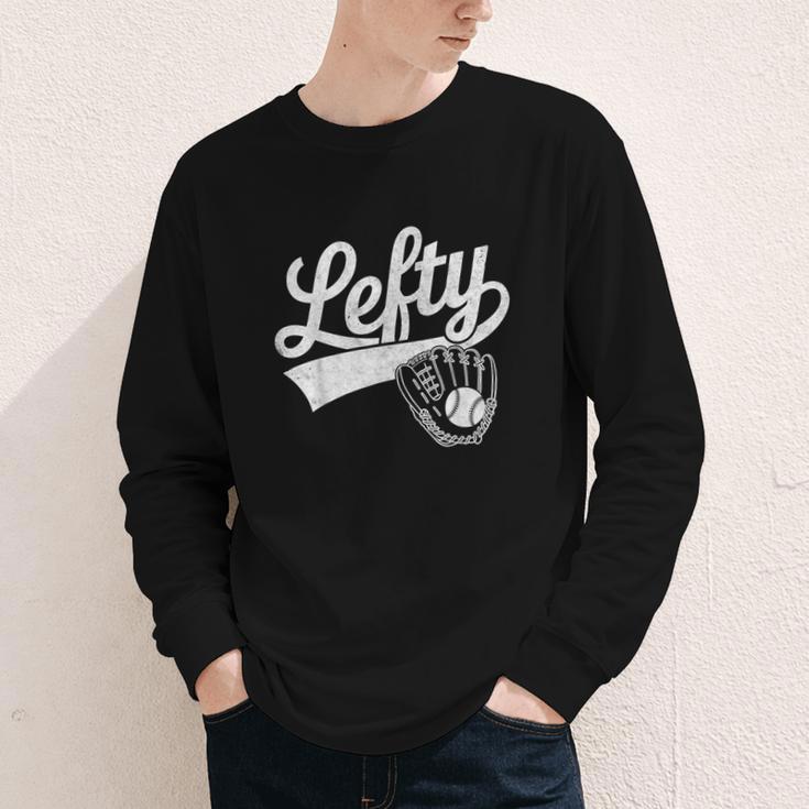 Vintage Baseball Tee Lefty Left Handed Baseball Player Youth Long Sleeve Tee
