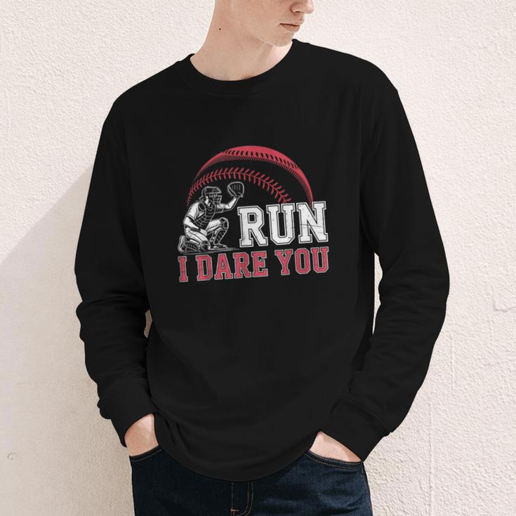Vintage Humor Baseball Apparel Run I Dare You Youth Long Sleeve Tee Vintage Humor Baseball Apparel Run I Dare You Youth Long Sleeve Tee