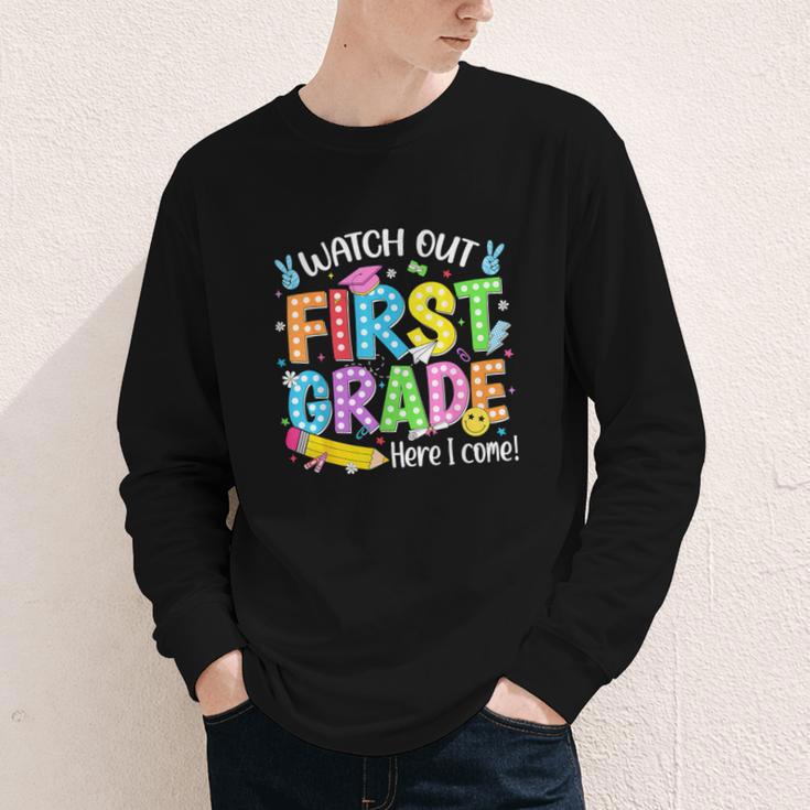 Watch Out First Grade Here I Come Back To School 1st Grade Youth Long Sleeve Tee