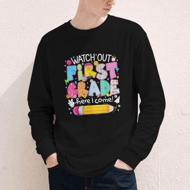 Watch Out First Grade Here I Come Back To School Boy Kids Youth Long Sleeve Tee