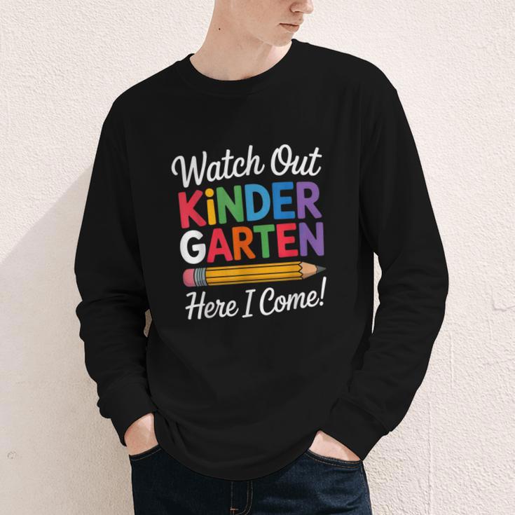 Watch Out Kindergarten Here I Come Back To School Kids Youth Long Sleeve Tee