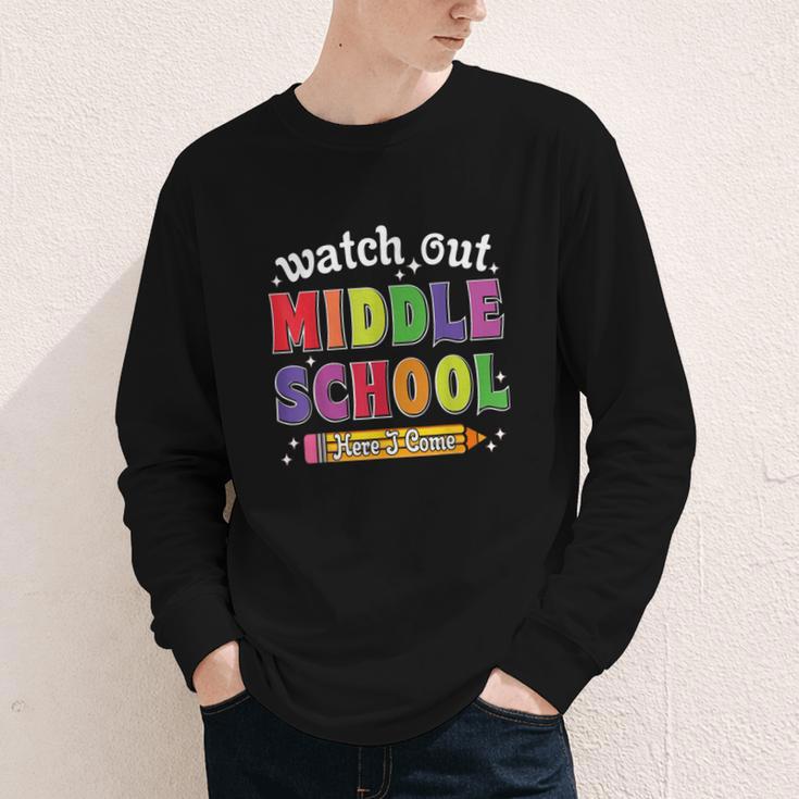Watch Out Middle School Here I Come Back To School Youth Long Sleeve Tee Watch Out Middle School Here I Come Back To School Youth Long Sleeve Tee