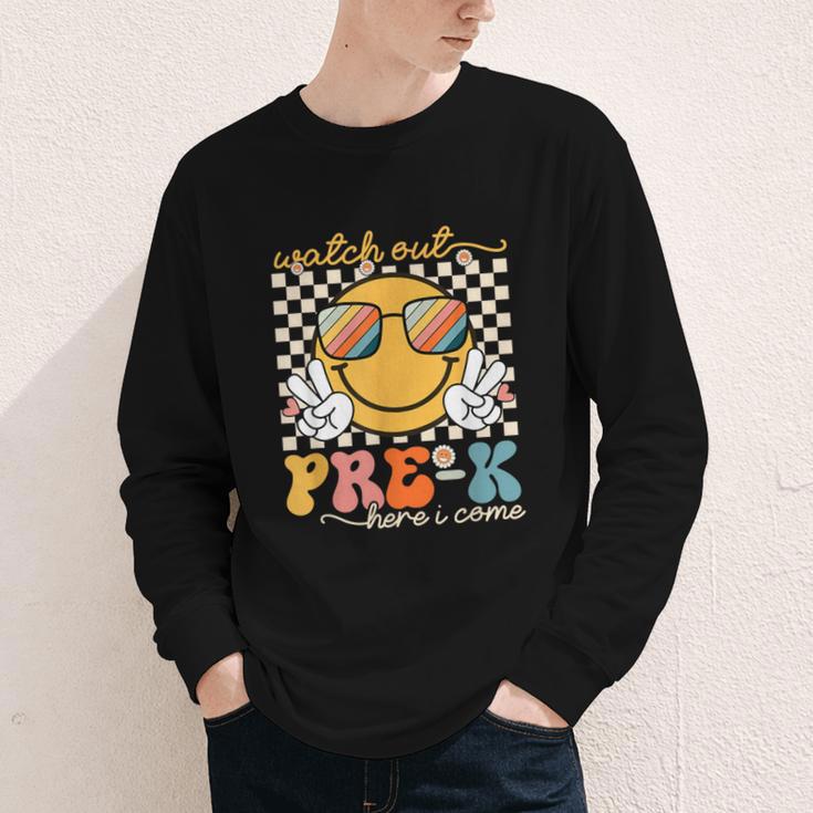 Watch Out Pre-K Grade Here I Come Back To School Pre-K Smile Youth Long Sleeve Tee Watch Out Pre-K Grade Here I Come Back To School Pre-K Smile Youth Long Sleeve Tee