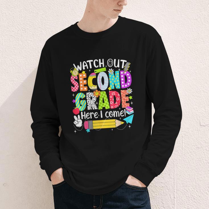 Watch Out Second Grade Here I Come Back To School Boys Girls Youth Long Sleeve Tee