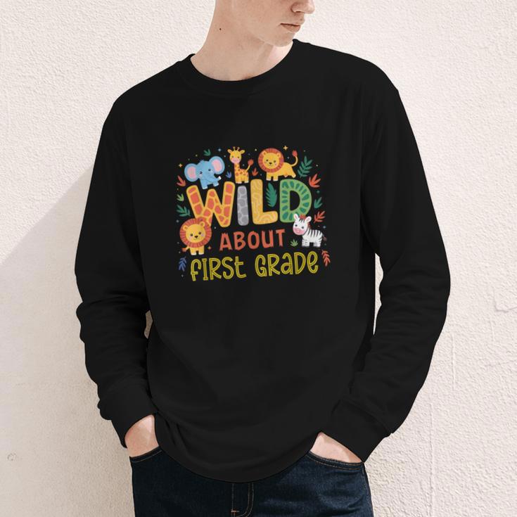 Wild About First Grade Safari Jungle Animals Back To School Youth Long Sleeve Tee